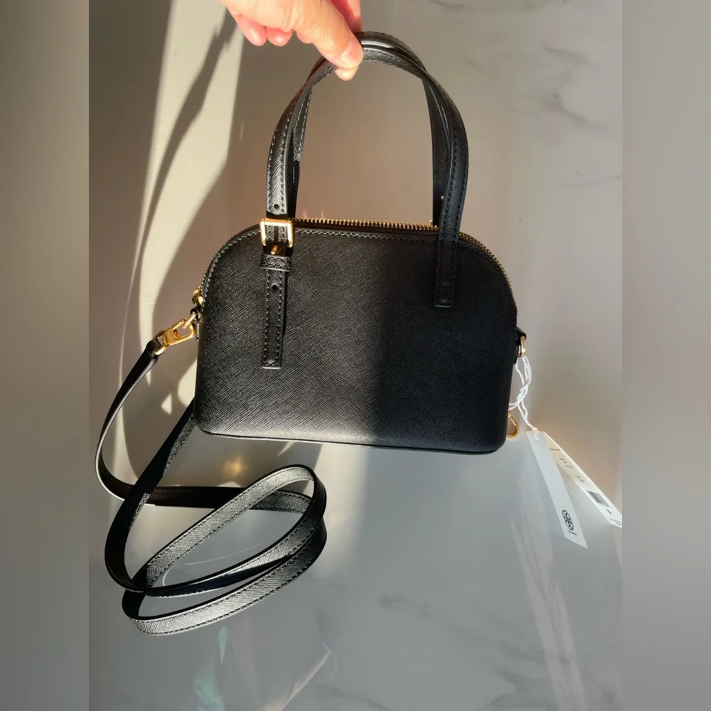 Tory Burch Black Crossbody Satchel with Gold Hardware